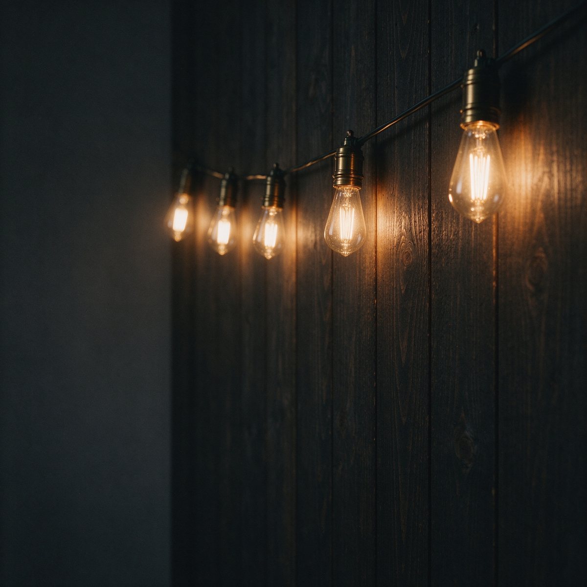 Ember String Lights, vintage edison bulbs on a weatherproof string, indoor or covered patio use