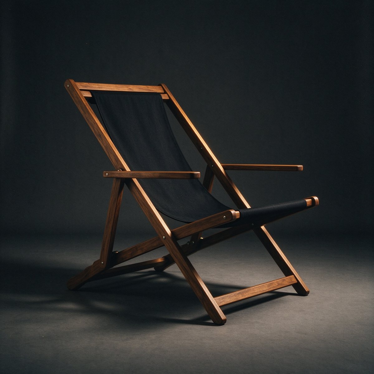 Cinder folding acacia lounge chair with black sling