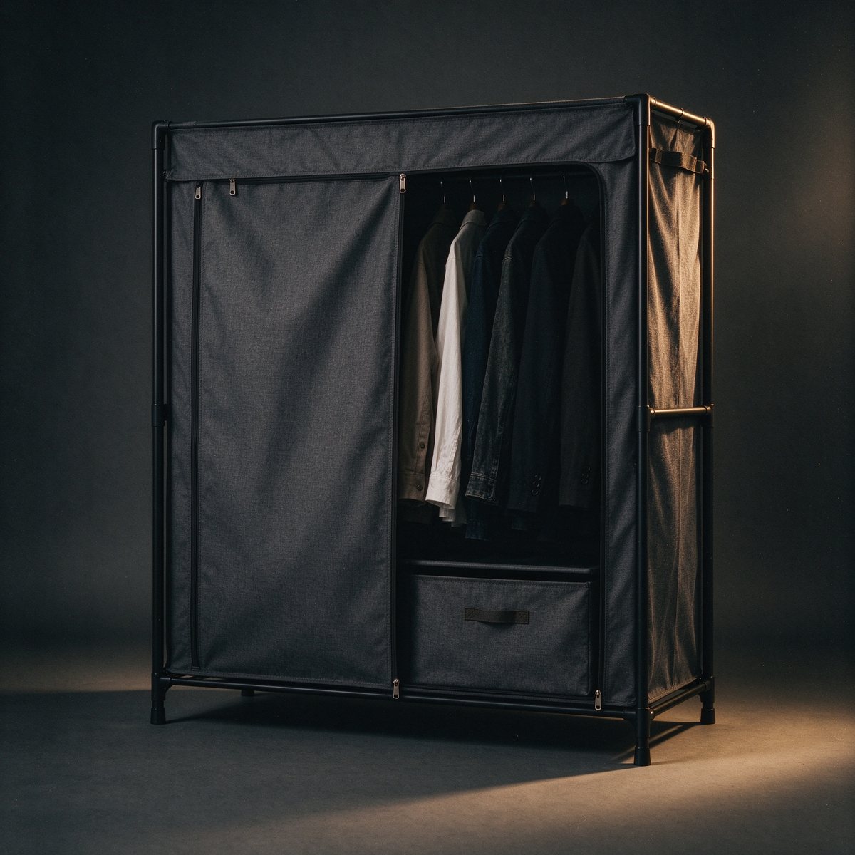 Wardrobe canvas organizer with black steel frame